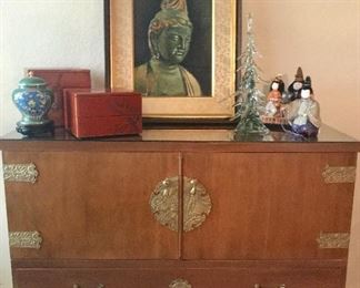 mid century modern  Japanese  brass mount side board. also have the matching china cabinet. beauty and substance