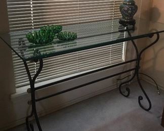 Heavy iron and glass side table