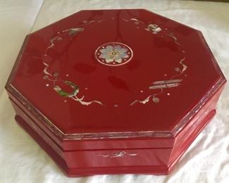 mother of pearl inlay-ed  divided lacquer box . Koko's sewing box