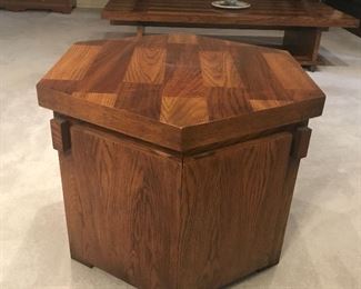mid century Japanese six sided accent table with hidden storage