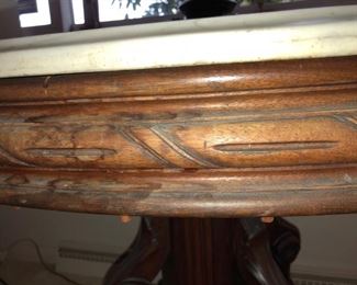 Close up of side - Antique (1800's) Marble Top Palor Table