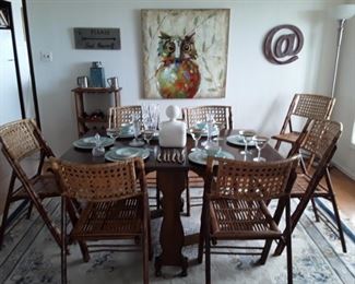 Bamboo Chairs
Antique Drop Leaf Dining Table
Owl Oil Painting