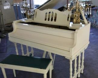 Vintage 1920's Starck white baby grand piano in great tune, with bench, in great condition