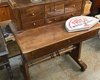 19th Century Green Revival walnut Writing Desk with pull out - leather writing surface and Reading Stand