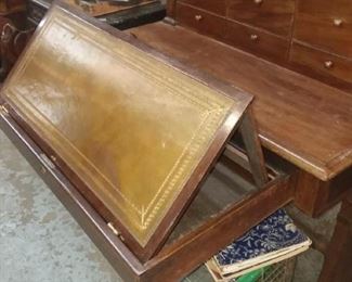 19th Century Green Revival walnut Writing Desk with pull out - leather writing surface and Reading Stand
