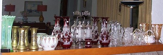 Bohemian glass, double pickle castor, etc...
