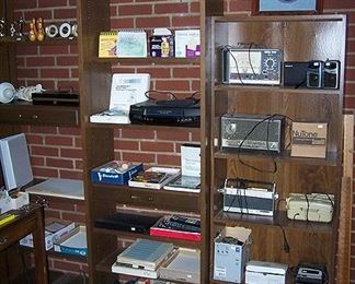 Shelving unit, vintage radios