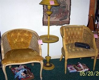 Gold chairs and gold floor lamp w/ table