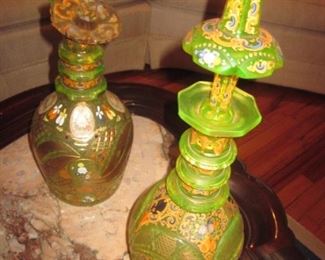 Stunning Uranium Cambridge Vaseline Glass Decanters