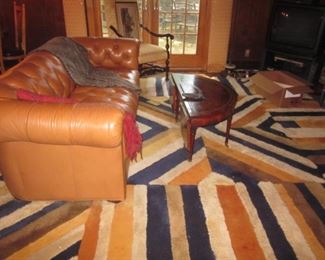 Edward Fields Vintage Rug & Leather Chesterfield Sofa