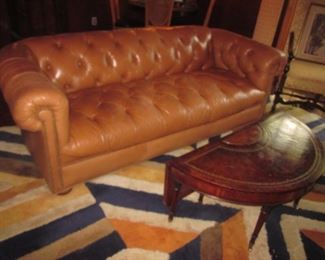 Leather Chesterfield Sofa & Leather Top Half Moon Drop Leaf Table