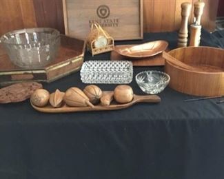 Assorted Wood and Glass Serving Pieces
