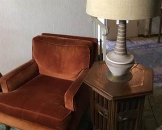 Chair, Table, and Lamp