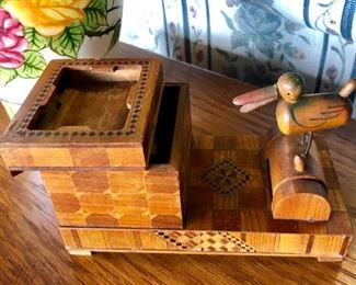 c.1950's, Vintage Inlaid Wooden Cigarette Dispenser (and it works!)