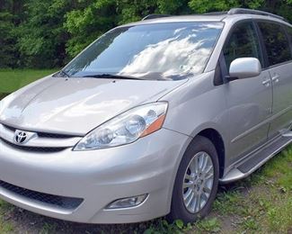 2008 Toyota Sienna XLE Minivan
Silver Metallic Exterior, Gray Leather Interior with Burlwood Trim; Automatic Transmission; Power Windows, Locks, Mirrors; Power Sliding Doors; Remote Keyless Entry; In-Dash Navigation System with Voice Navigation; JBL AM/FM Stereo with Satellite, MP3 and CD; Dual Front & Rear Climate Controls; Heated Front Seats; Bruno Lift System; Odometer: 85,233 Miles, and more.  VIN: 5TDZK22C88S186996