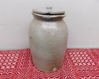 Early Lidded N.C. Pottery Storage Jar 