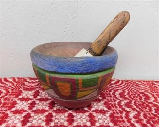 Paint Decorated Mortar and Pestle