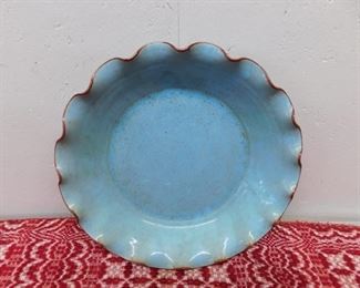 North Carolina Pottery Ruffle Edge Pie Plate(Robin Egg)