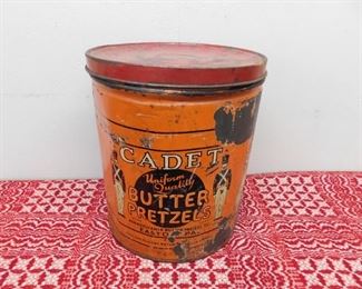 Large Cadet Butter Pretzel Advertising Can(Great Graphics) 