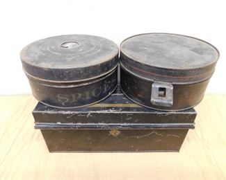 Antique Toleware Japanned Spice Containers with Spice Cans