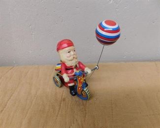 Wind-up Tin Litho/Celluloid Tricycle Santa