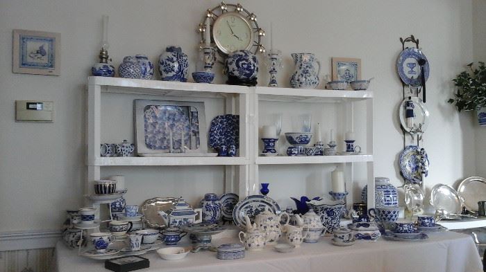 lots of blue and white decor