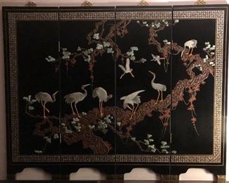 Four-Panel Modern Chinese Lacquer Screen/Room Divider or Wall Mount