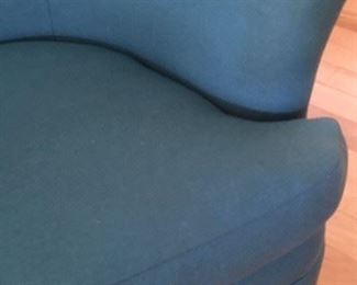 Detail of Mid-Century-style swivel arm chair in blue fabric by Flexsteel