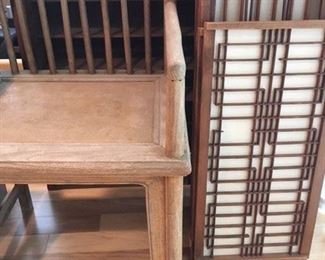 To the right, Japanese wood screen panels with rice paper; to the left, Chinese wood arm chair, Song Dynasty style