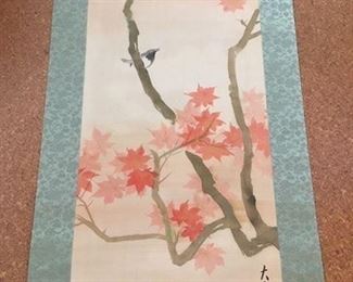 Detail of one of several hand-painted Japanese scrolls, this one with Sakura tree motif