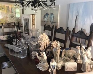 Lladro’s, Crystal Vases, Dining Room Table w/8 Chairs Zebra Print