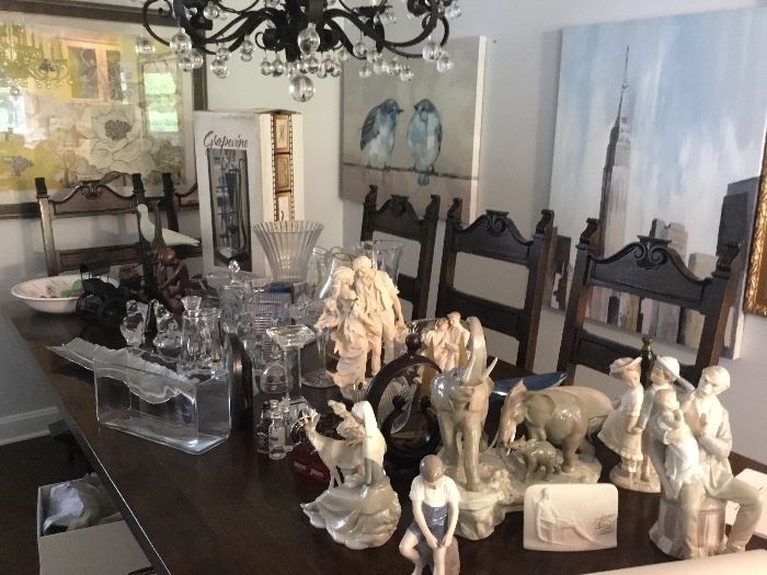 Lladro’s, Crystal Vases, Dining Room Table w/8 Chairs Zebra Print