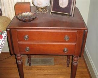 one of a pair of 2 drawer drop side end tables