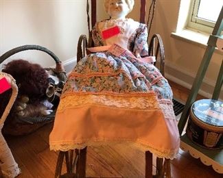antique china head doll, doll buggy