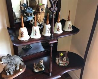 Hummel bell collection, wooded etagere/shelf