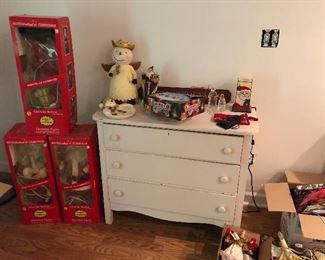 Christmas decor, wooden chest of drawers