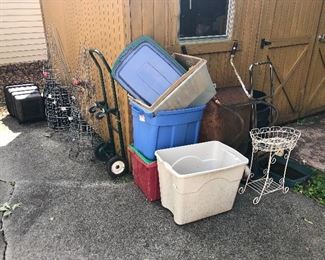 tomato cages, planters, totes