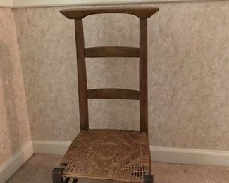 Primitive Wooden Prayer chair w/rushing kneel pad