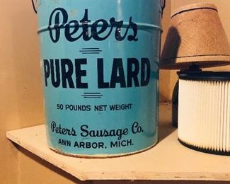 VINTAGE PETER’S PURE LARD 50 LBS TIN CAN FROM ANN ARBOR