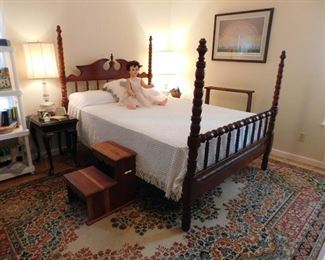 Turned Mahogany Bed.  Custom bedsteps