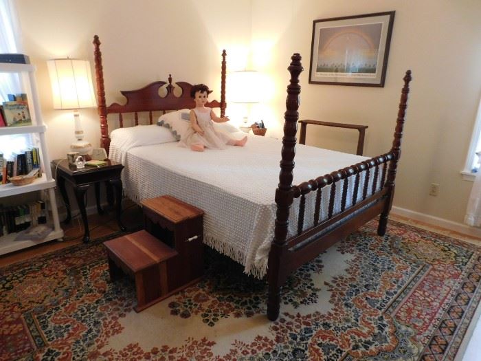 Turned Mahogany Bed. Custom bedsteps