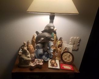 more religious items plus a dolphin lamp