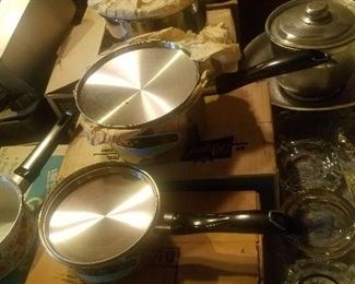brand new vintage pots and pans with boxes