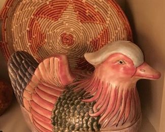 Large interesting decorative bird dish and basket
