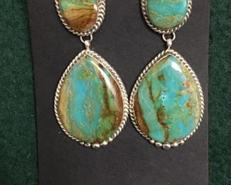 Beautiful large Native American teardrop turquoise earrings