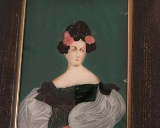 Antique reverse painted portrait
