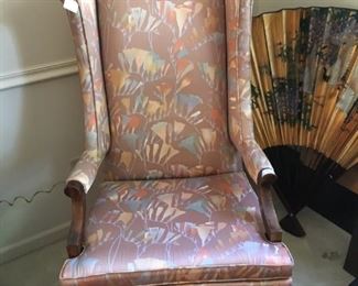 High backed pattern chair and decorative fan