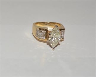 Huge 18K Yellow Gold and Diamond Ring
