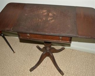 Unusual Inlaid Mahogany Drop Leaf Game Table, Antique