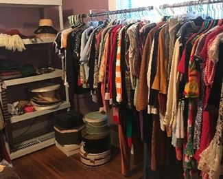 tons of vintage clothes, shoes, hats, etc